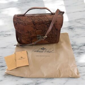 Patricia Nash Tan Leather Crossbody Bag with Map Design